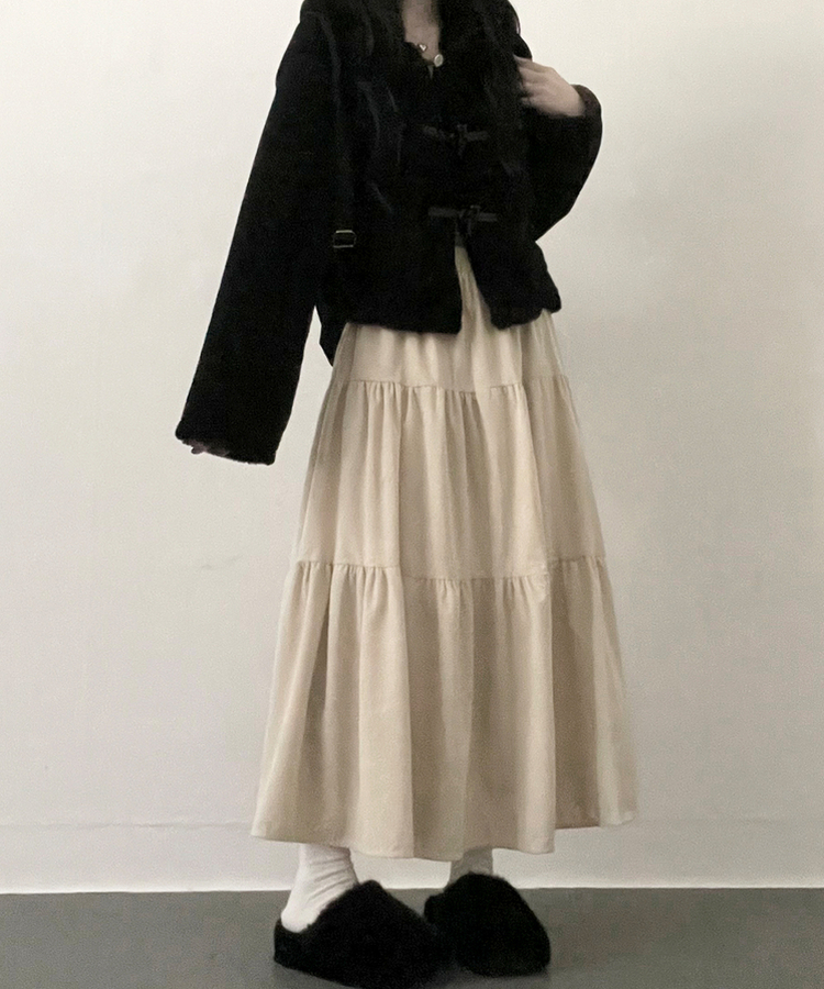 연말룩아방핏골덴코듀로이캉캉롱스커트 베이지