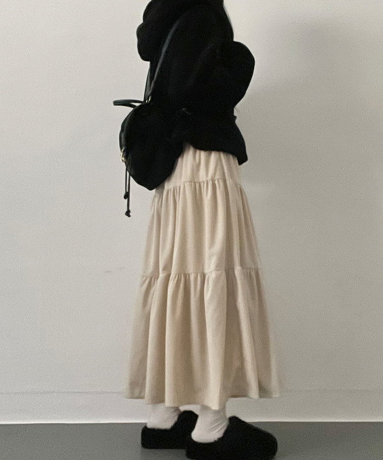 연말룩아방핏골덴코듀로이캉캉롱스커트 베이지