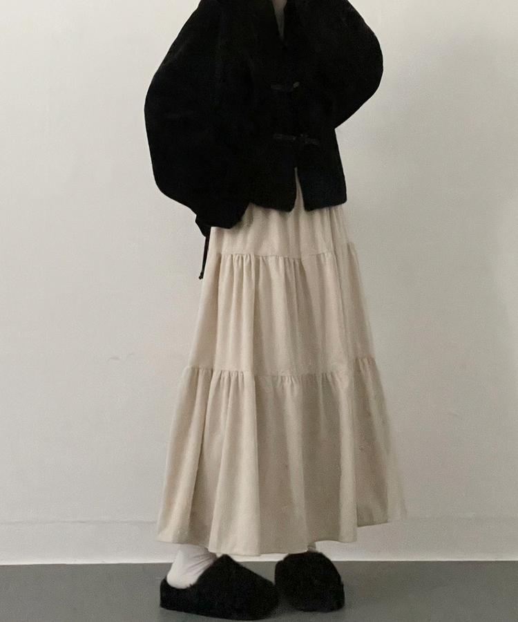 연말룩아방핏골덴코듀로이캉캉롱스커트 베이지