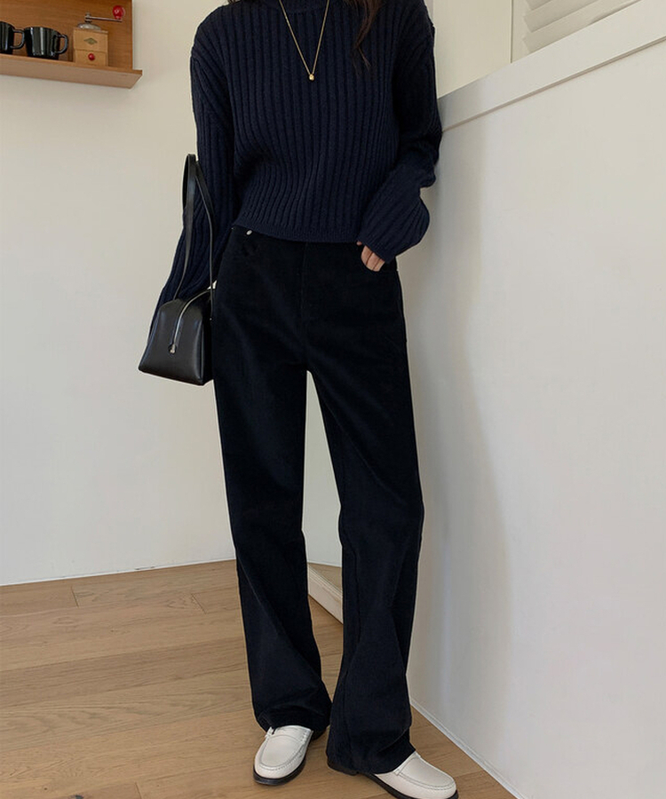 【丈別】 セミワイドコーデュロイパンツ BLACK