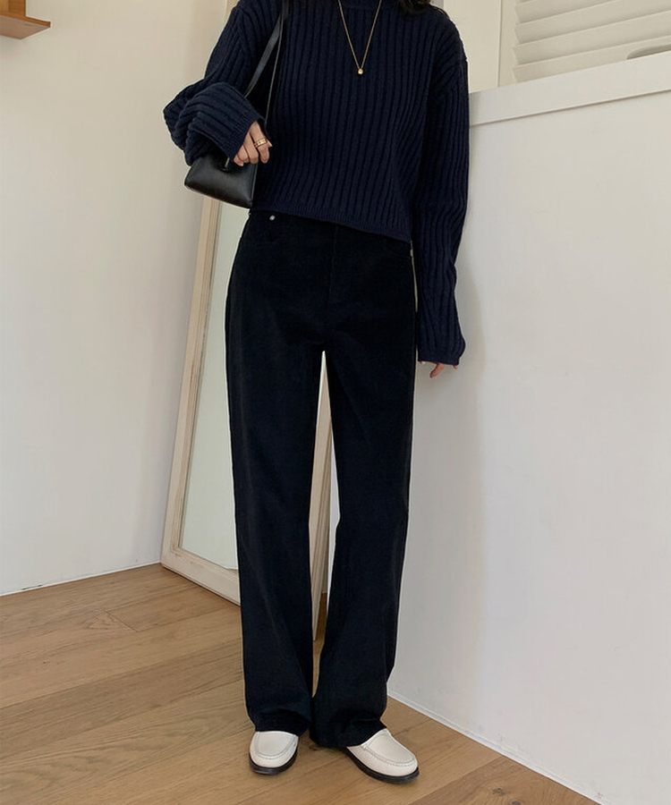 【丈別】 セミワイドコーデュロイパンツ BLACK