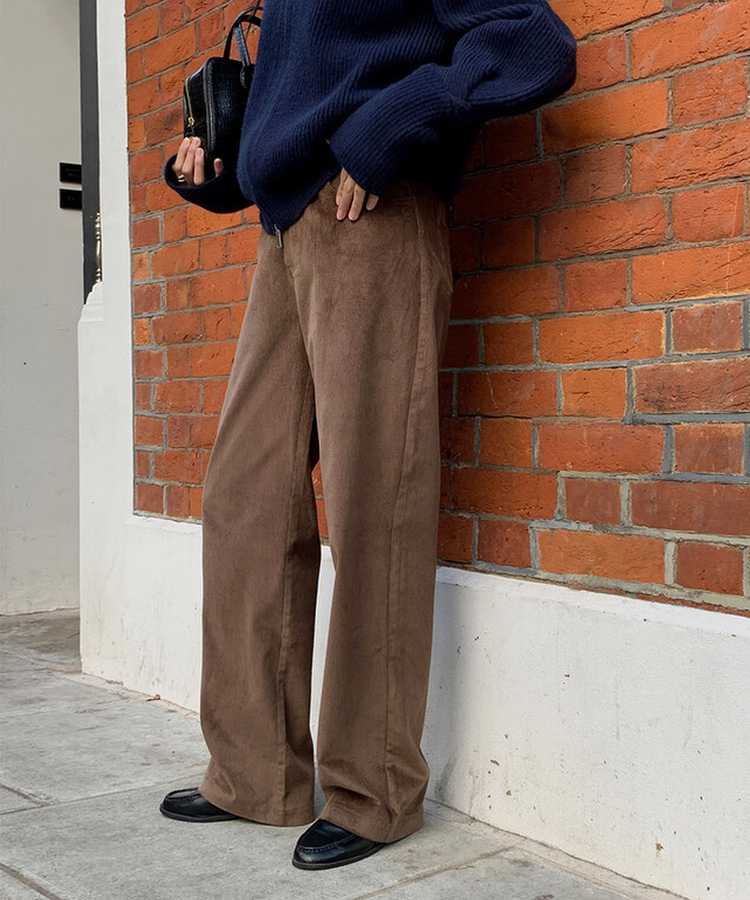 【丈別】 セミワイドコーデュロイパンツ BROWN