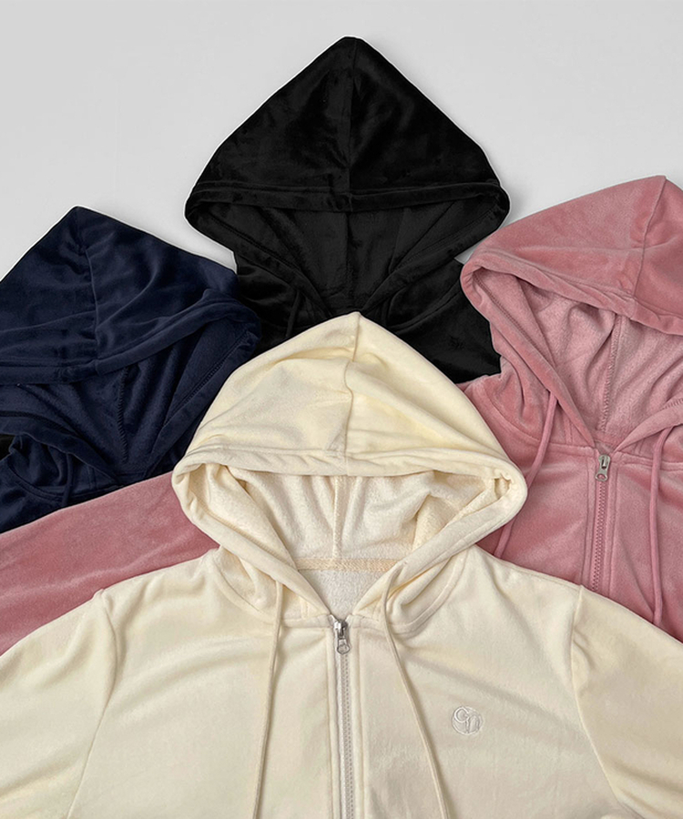 【SET】【起毛】刺繍ベルベットクロップジップアップワイドパンツ