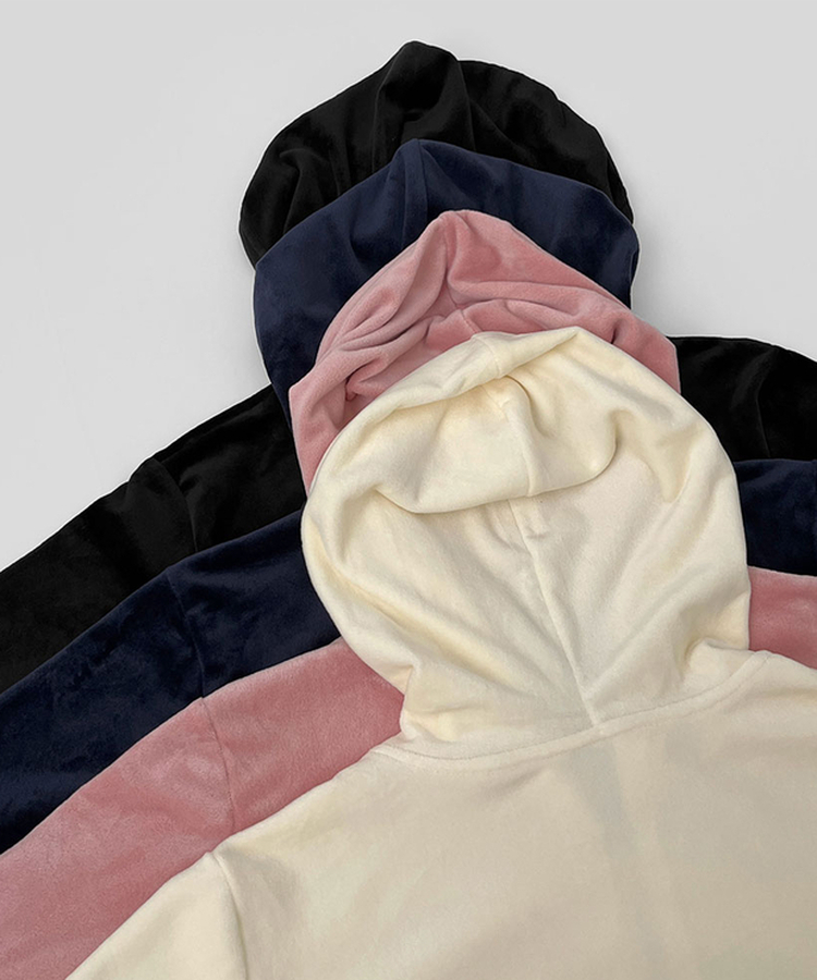 【SET】【起毛】刺繍ベルベットクロップジップアップワイドパンツ