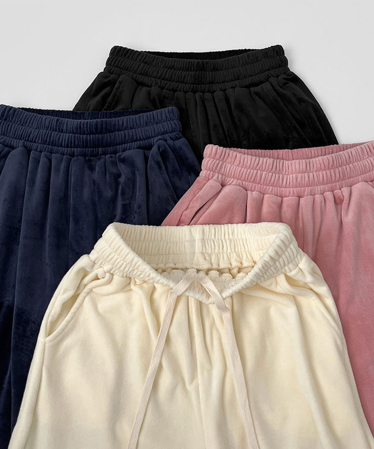 【SET】【起毛】刺繍ベルベットクロップジップアップワイドパンツ