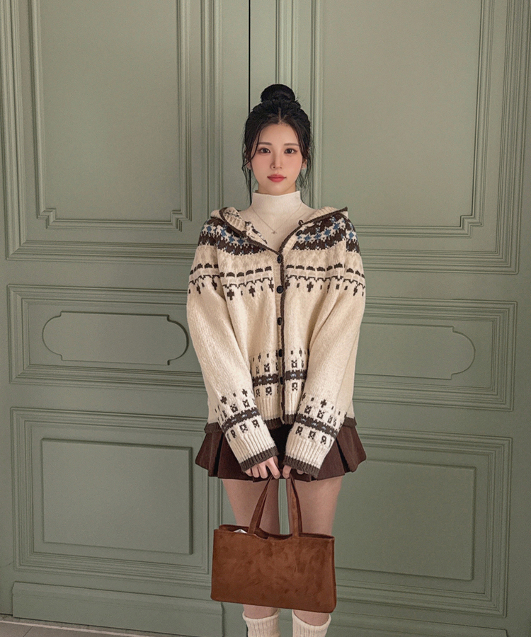 フードクリスマスノルディックニットカーディガン IVORY