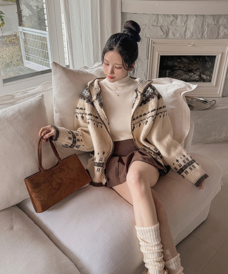 フードクリスマスノルディックニットカーディガン IVORY