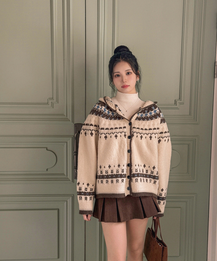 フードクリスマスノルディックニットカーディガン IVORY
