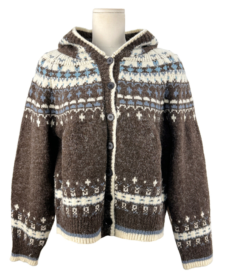 フードクリスマスノルディックニットカーディガン