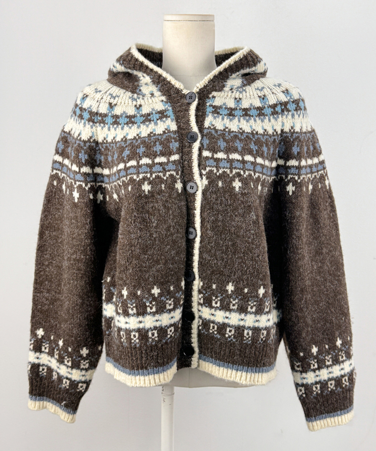 フードクリスマスノルディックニットカーディガン