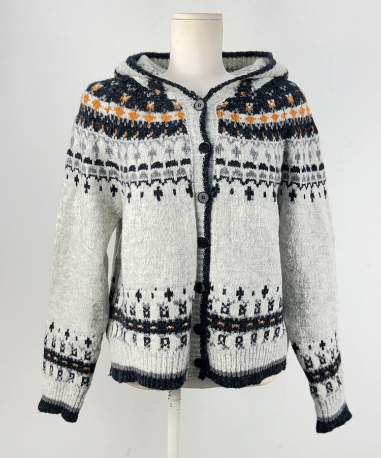 フードクリスマスノルディックニットカーディガン