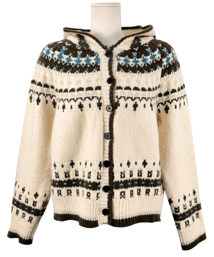 フードクリスマスノルディックニットカーディガン