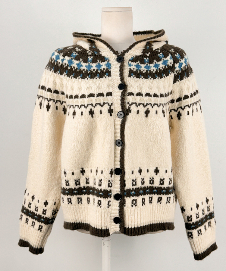 フードクリスマスノルディックニットカーディガン