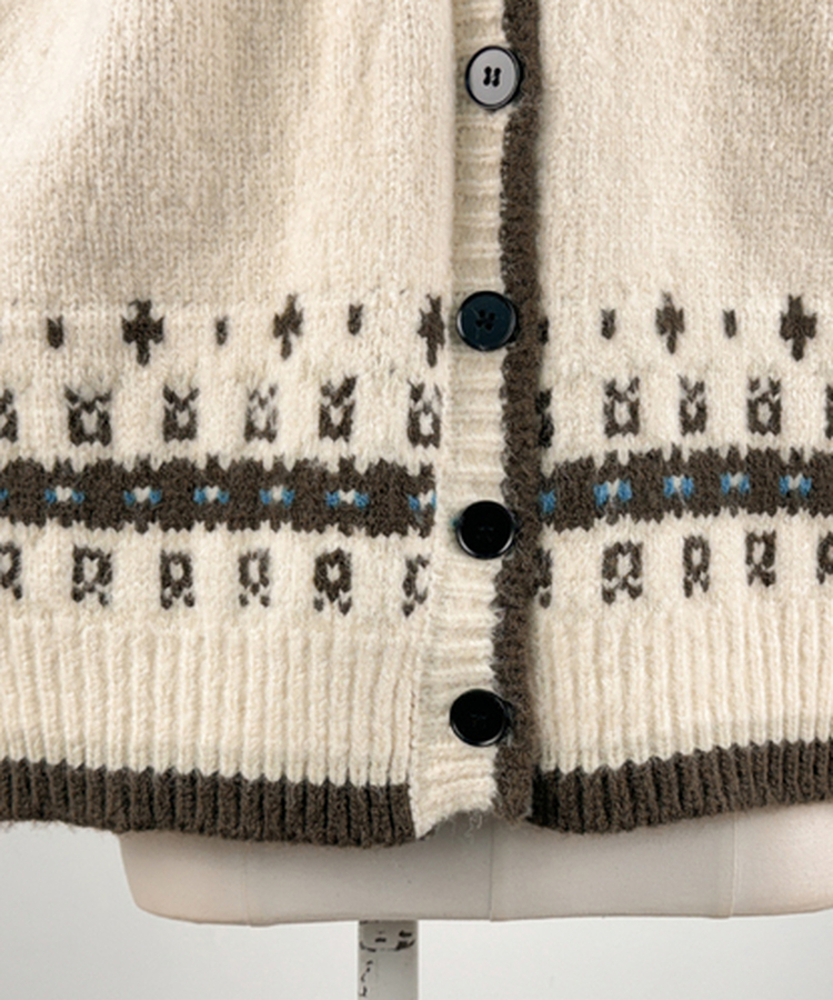 フードクリスマスノルディックニットカーディガン