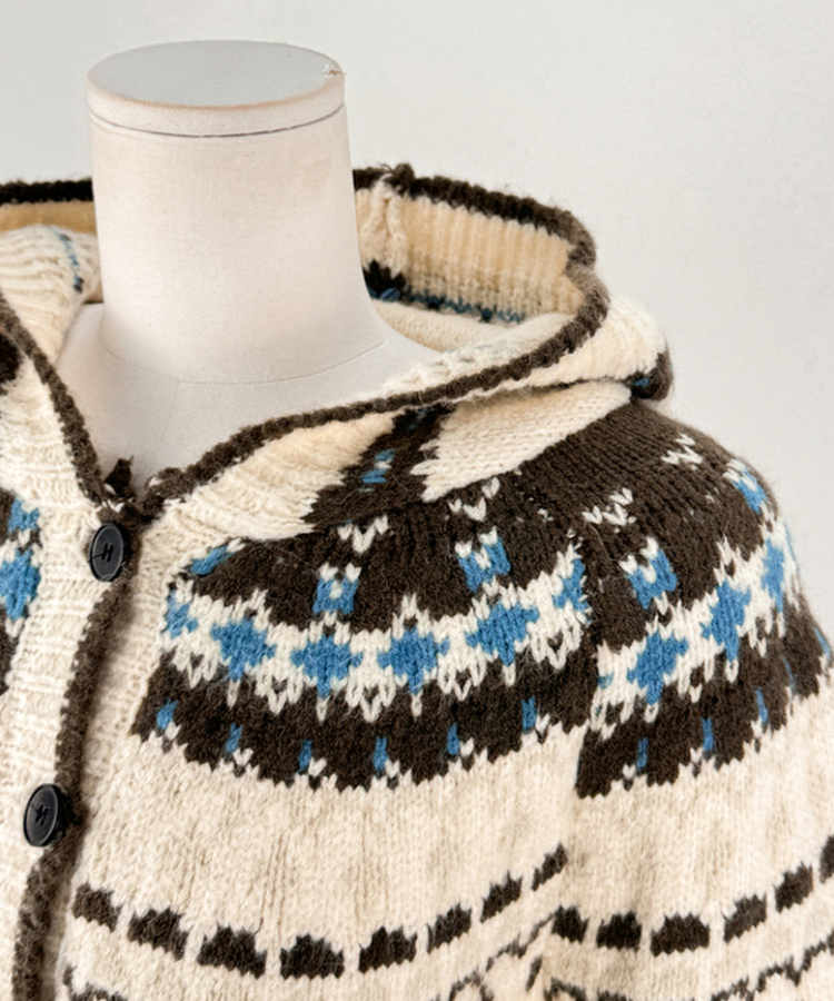 フードクリスマスノルディックニットカーディガン