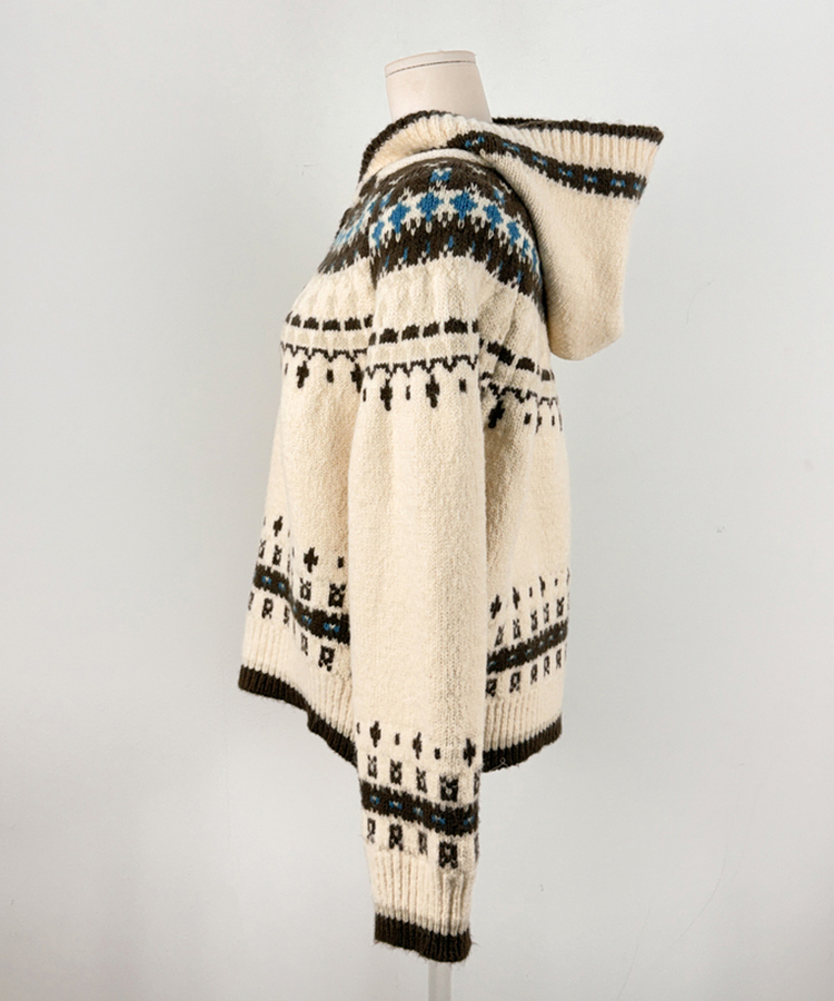フードクリスマスノルディックニットカーディガン
