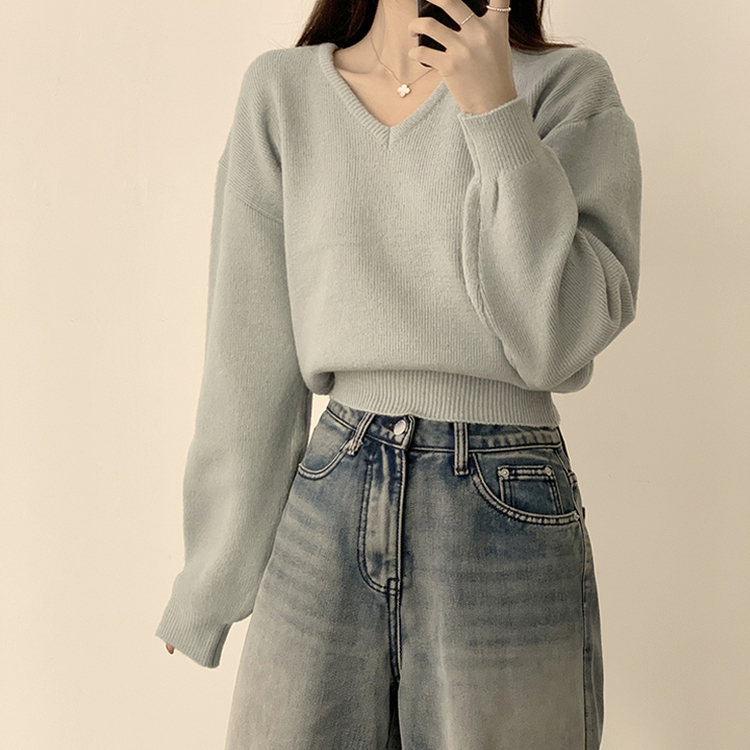 손이가요 손이가 겨울 폭닥 도톰 브이넥 긴팔 세미 크롭 니트 가을 상의 크리스마스 데일리 하객룩 겨울옷 10color 소라