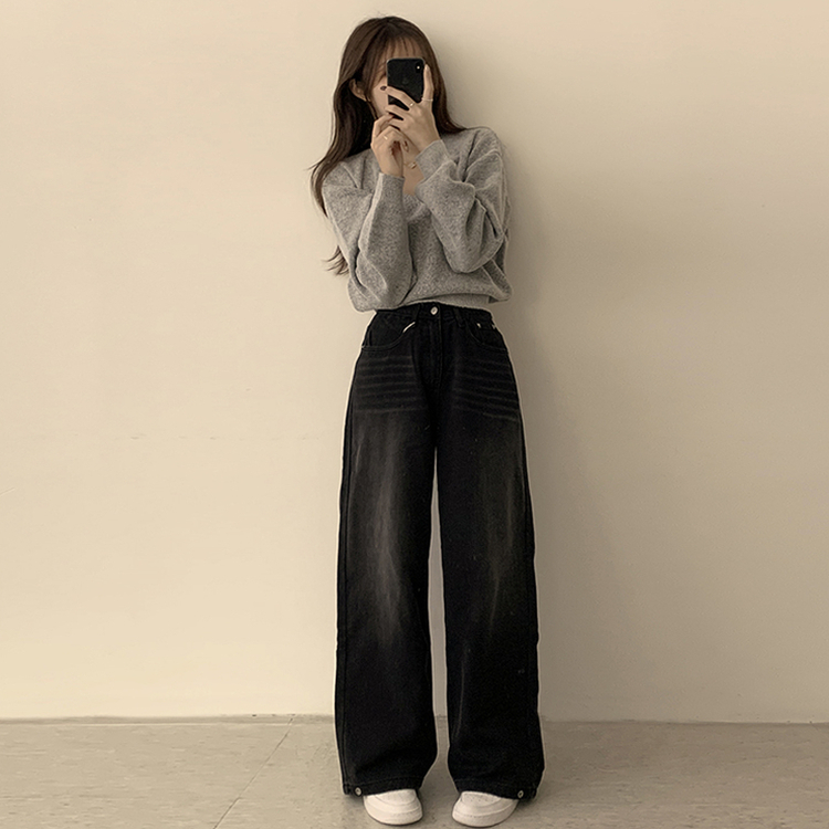 손이가요 손이가 겨울 폭닥 도톰 브이넥 긴팔 세미 크롭 니트 가을 상의 크리스마스 데일리 하객룩 겨울옷 10color 그레이