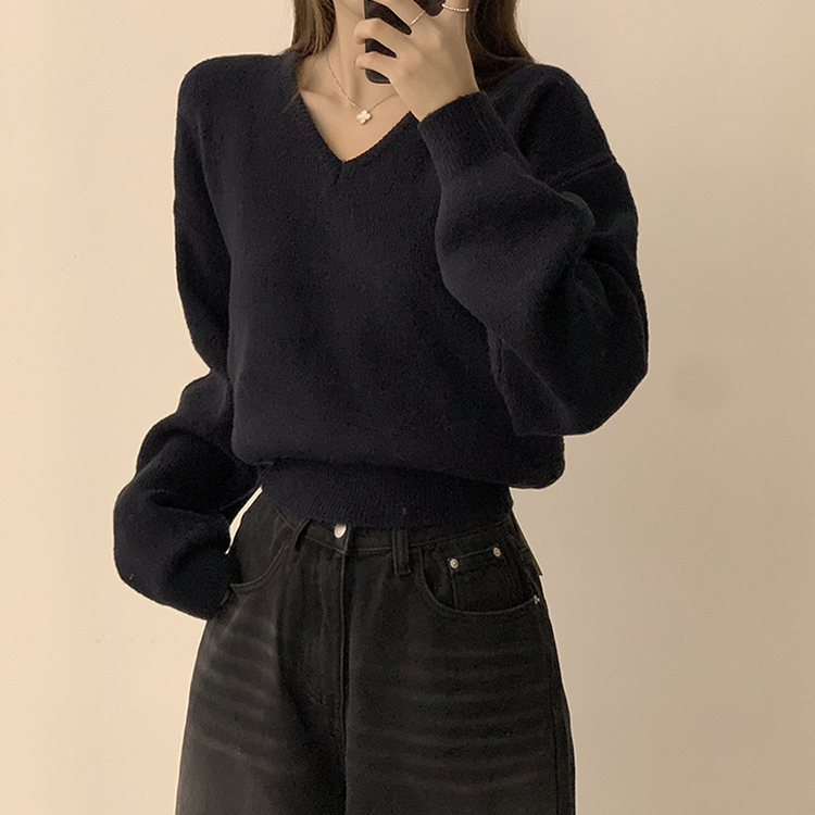 손이가요 손이가 겨울 폭닥 도톰 브이넥 긴팔 세미 크롭 니트 가을 상의 크리스마스 데일리 하객룩 겨울옷 10color 네이비