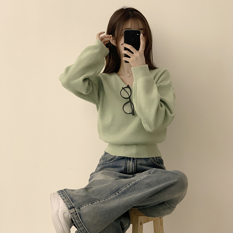 손이가요 손이가 겨울 폭닥 도톰 브이넥 긴팔 세미 크롭 니트 가을 상의 크리스마스 데일리 하객룩 겨울옷 10color 민트