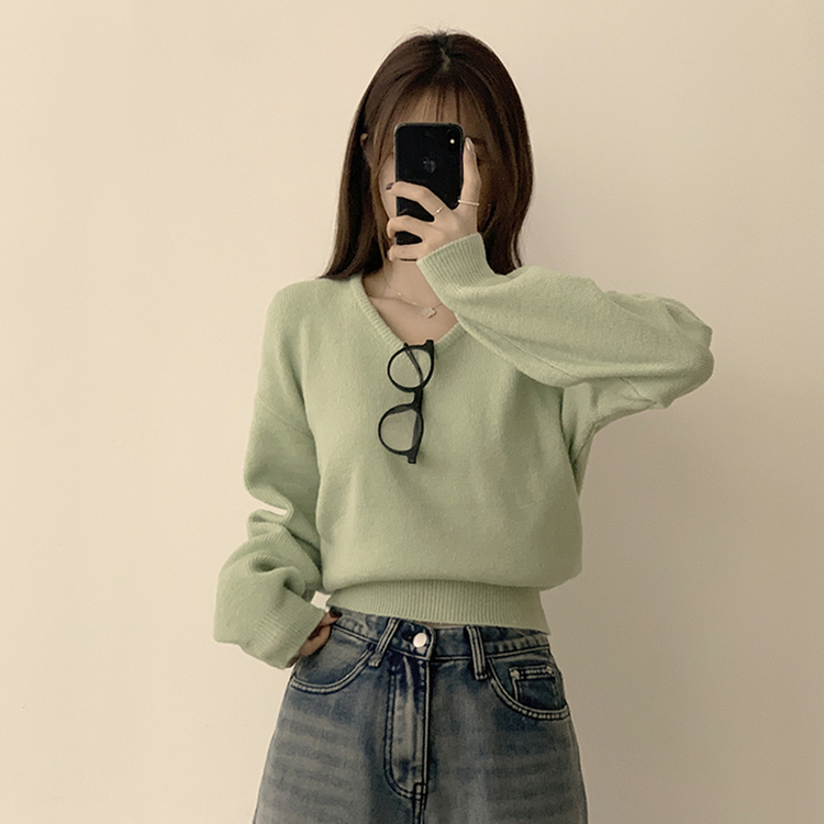 손이가요 손이가 겨울 폭닥 도톰 브이넥 긴팔 세미 크롭 니트 가을 상의 크리스마스 데일리 하객룩 겨울옷 10color 민트