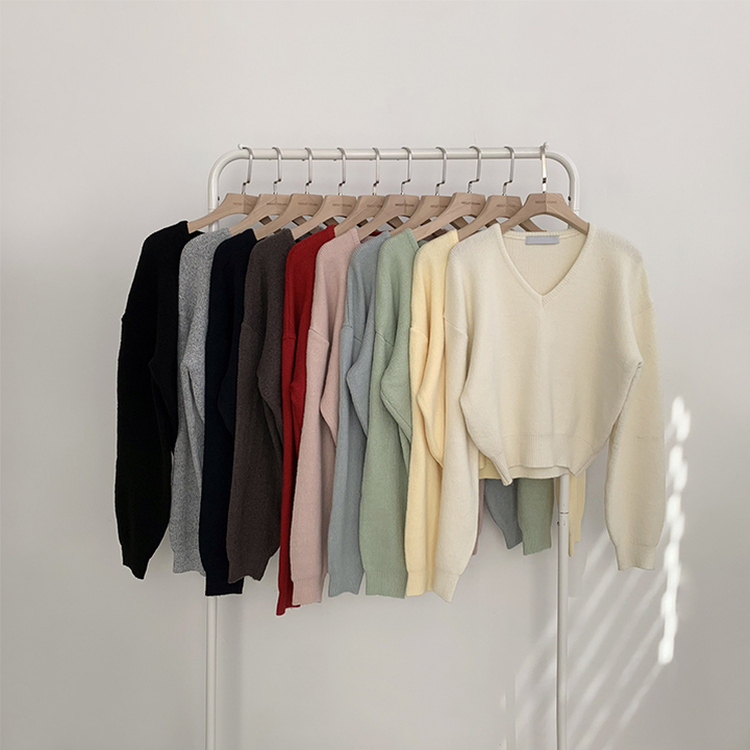 손이가요 손이가 겨울 폭닥 도톰 브이넥 긴팔 세미 크롭 니트 가을 상의 크리스마스 데일리 하객룩 겨울옷 10color