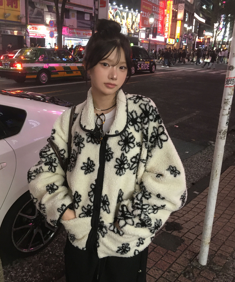 꽃 리버시블 뽀글이 후리스