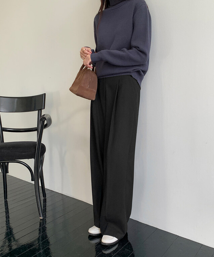 【丈別】【起毛】ダストピンタックロングワイドスラックス BLACK