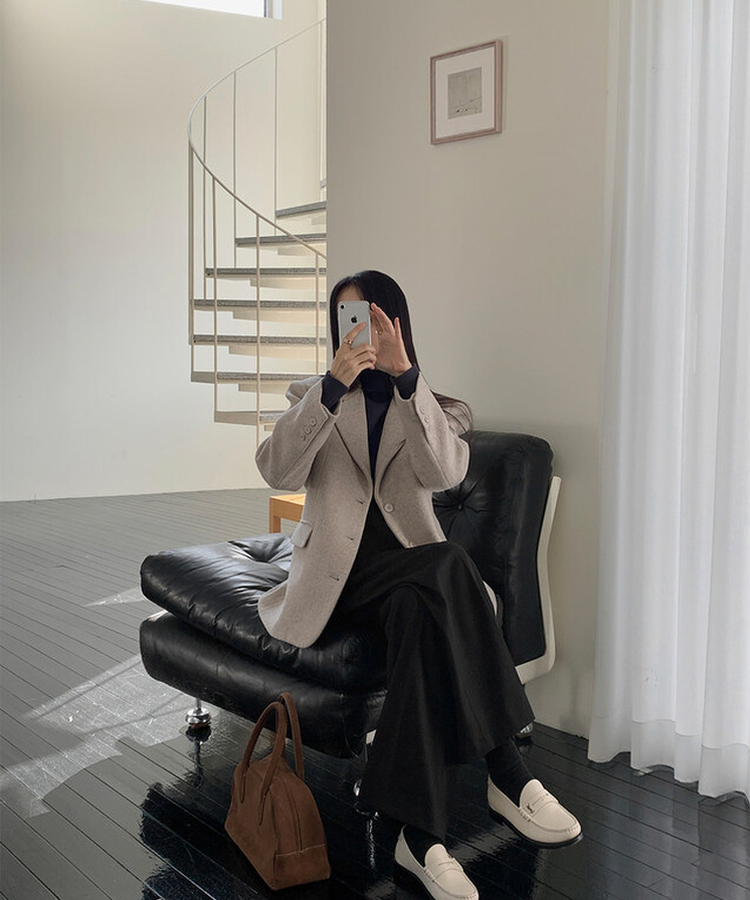 【丈別】【起毛】ダストピンタックロングワイドスラックス BLACK