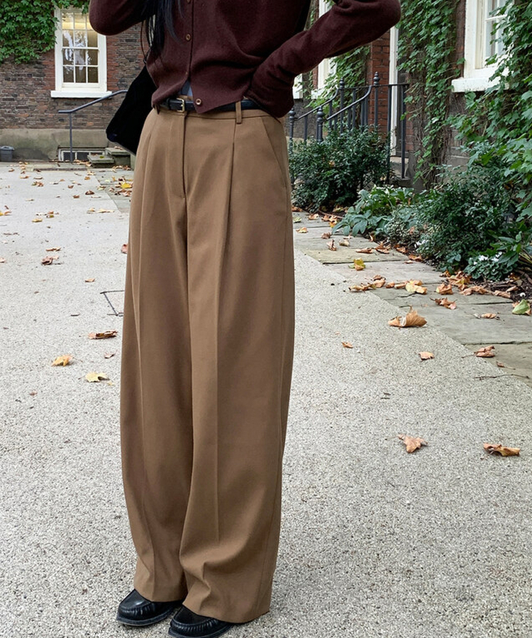 【丈別】【起毛】ダストピンタックロングワイドスラックス CAMEL