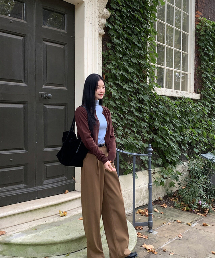 【丈別】【起毛】ダストピンタックロングワイドスラックス CAMEL
