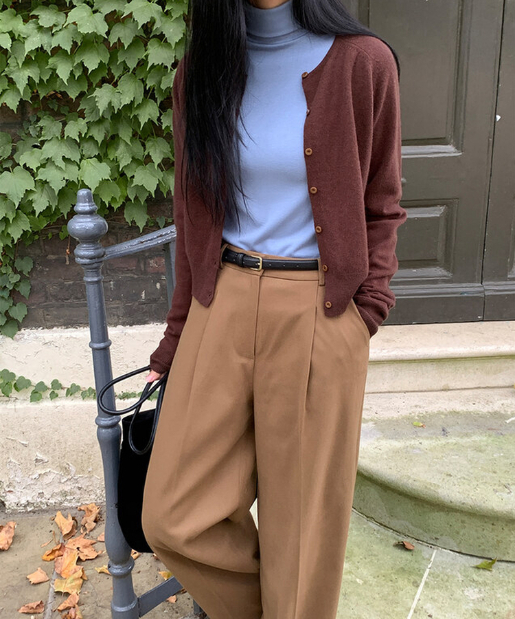 【丈別】【起毛】ダストピンタックロングワイドスラックス CAMEL