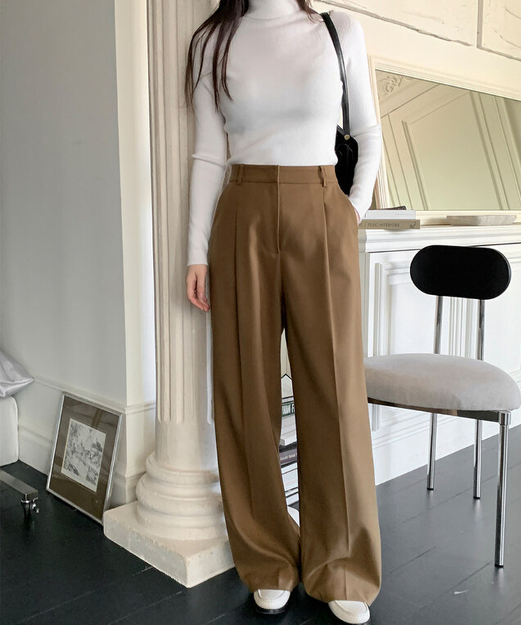 【丈別】【起毛】ダストピンタックロングワイドスラックス CAMEL