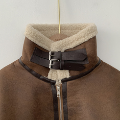 따뜻 스웨이드 크롭 버클 하이넥 무스탕 퍼카라 뽀글이자켓 세무 점퍼