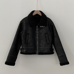 따뜻 스웨이드 크롭 버클 하이넥 무스탕 퍼카라 뽀글이자켓 세무 점퍼