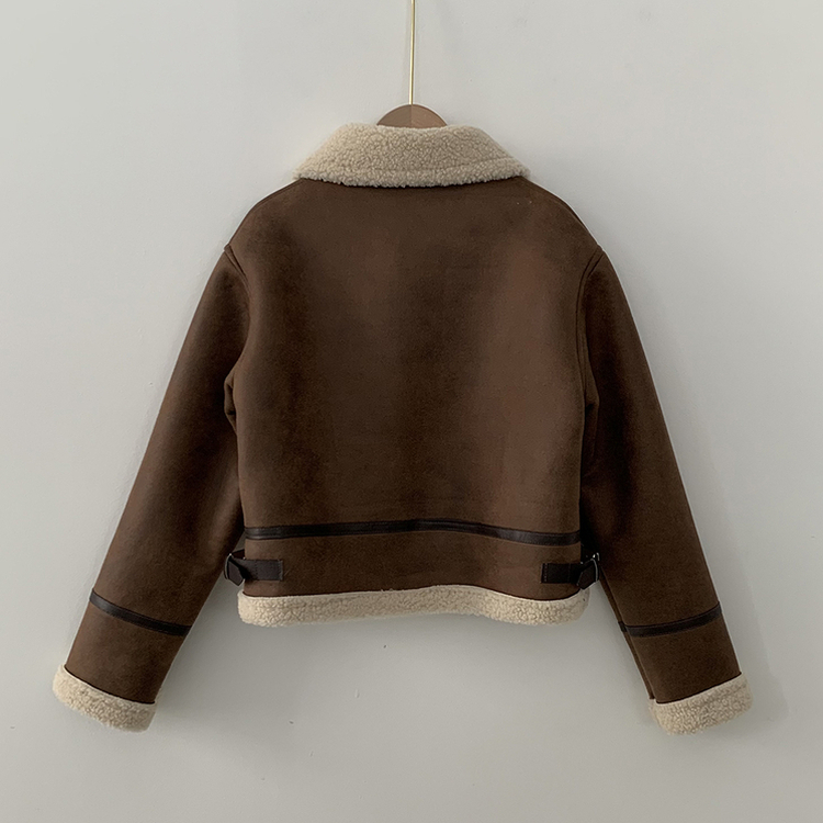 따뜻 스웨이드 크롭 버클 하이넥 무스탕 퍼카라 뽀글이자켓 세무 점퍼