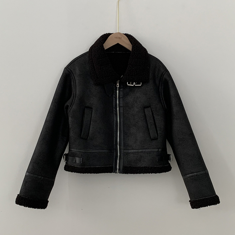 따뜻 스웨이드 크롭 버클 하이넥 무스탕 퍼카라 뽀글이자켓 세무 점퍼