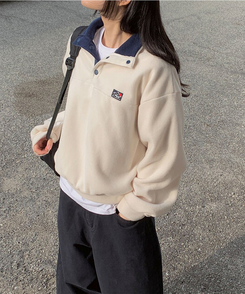 バイカラープラケットボタントレーナー CREAM