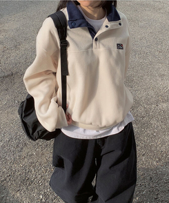 バイカラープラケットボタントレーナー CREAM