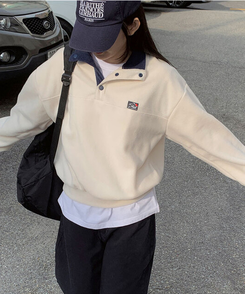 バイカラープラケットボタントレーナー CREAM