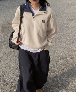 バイカラープラケットボタントレーナー CREAM