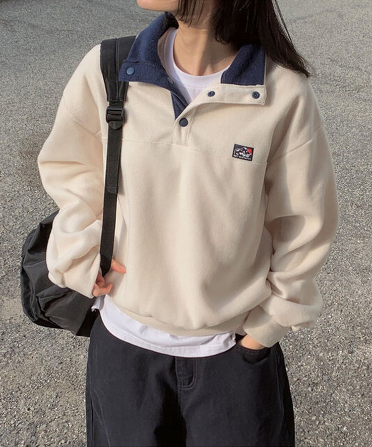 バイカラープラケットボタントレーナー CREAM