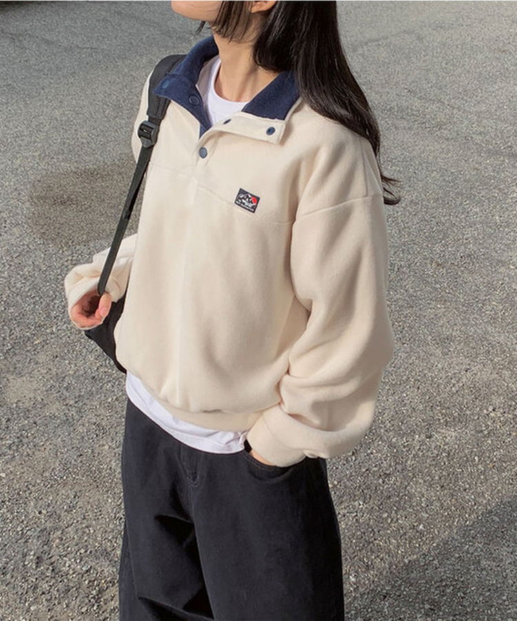 バイカラープラケットボタントレーナー CREAM