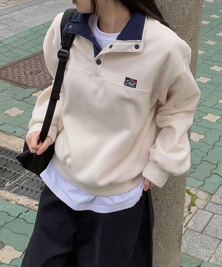 バイカラープラケットボタントレーナー CREAM