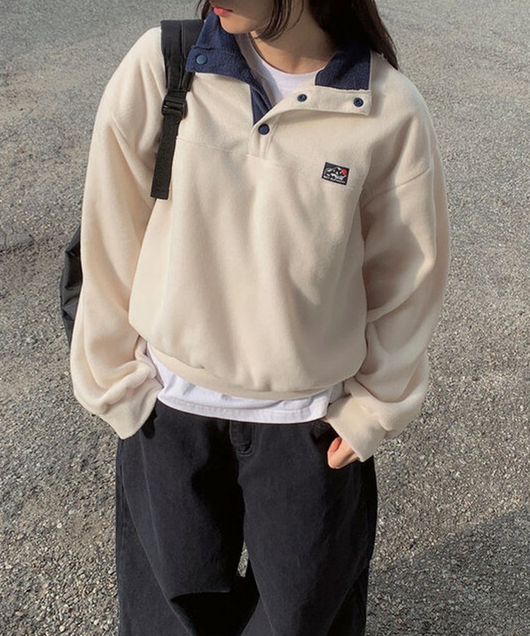 バイカラープラケットボタントレーナー CREAM