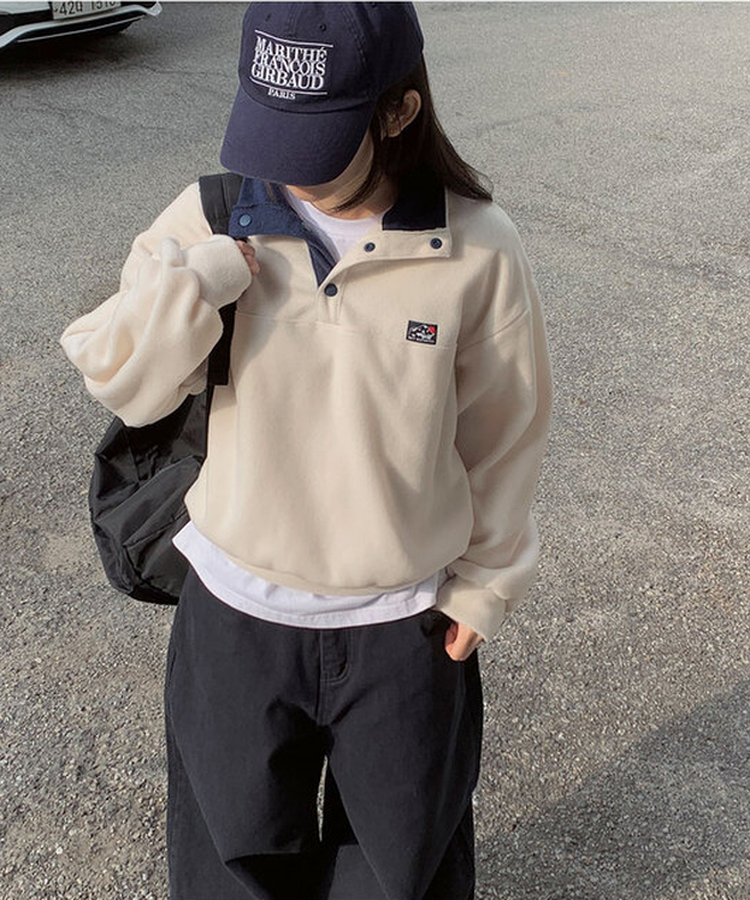 バイカラープラケットボタントレーナー CREAM