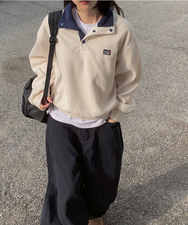 バイカラープラケットボタントレーナー CREAM