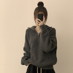 카라멜 오버핏 데일리 겨울 긴팔 반집업 니트 루즈핏 캐주얼 빈티지 빅사이즈 맨투맨 5color 차콜