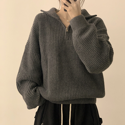 카라멜 오버핏 데일리 겨울 긴팔 반집업 니트 루즈핏 캐주얼 빈티지 빅사이즈 맨투맨 5color 차콜