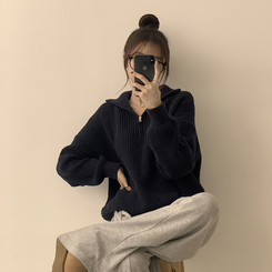 카라멜 오버핏 데일리 겨울 긴팔 반집업 니트 루즈핏 캐주얼 빈티지 빅사이즈 맨투맨 5color 곤색